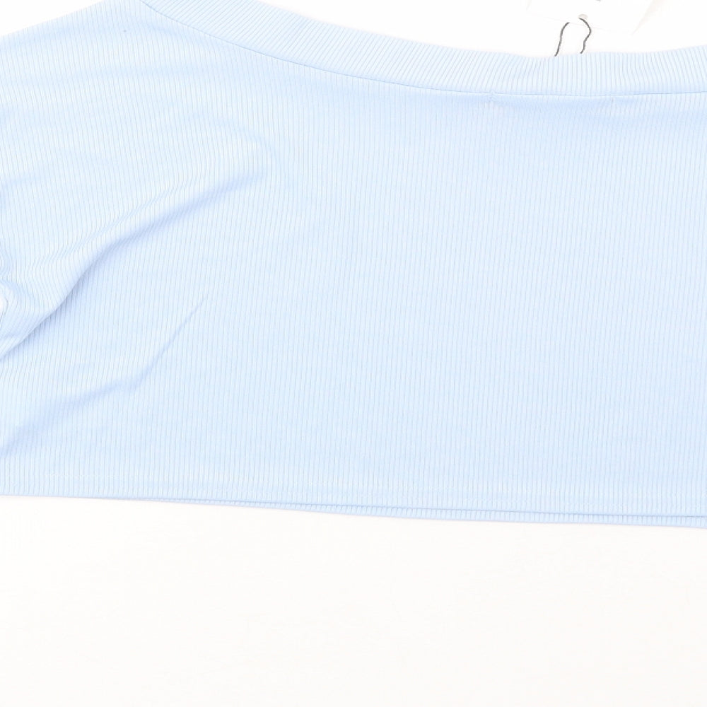 In the Style Womens Blue Polyester Cropped Blouse Size 10 Off the Shoulder