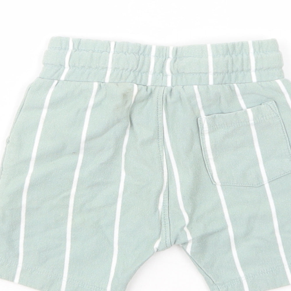 NEXT Baby Green Striped Cotton Cropped Trousers Size 6-9 Months Drawstring