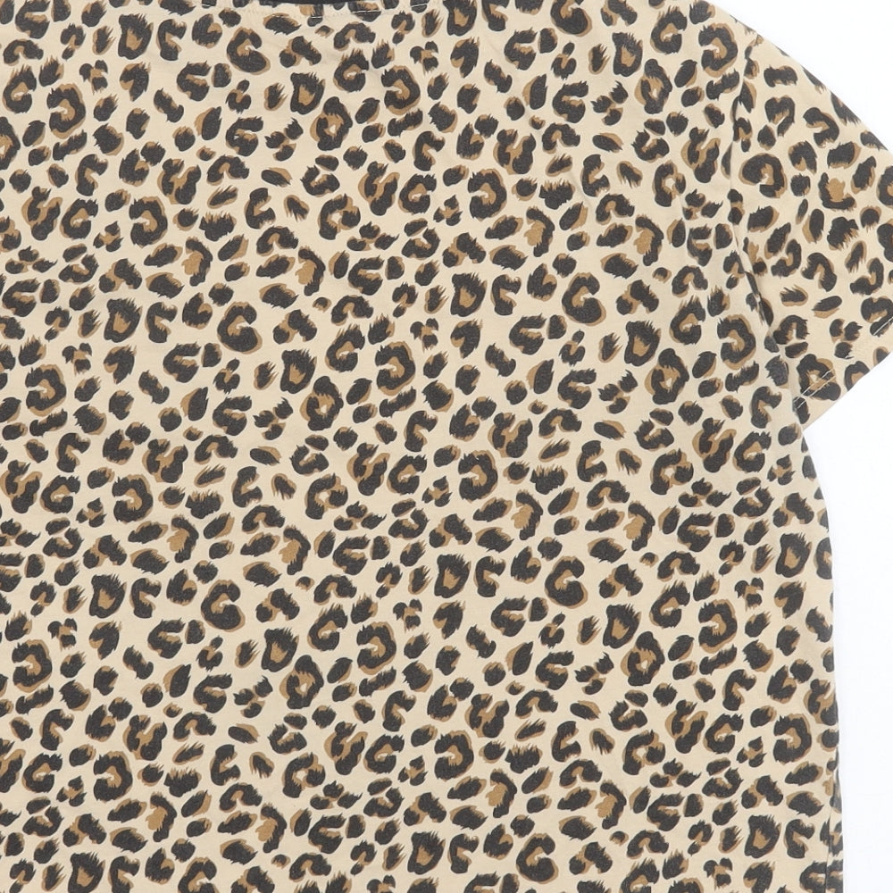 H&M Girls Brown Animal Print 100% Cotton Pullover Polo Size M Round Neck Pullover