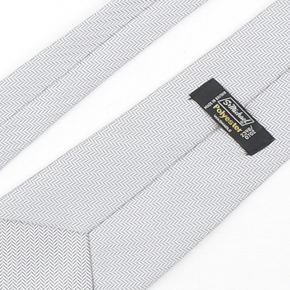 StMichael Mens Grey Geometric Polyester Pointed Tie One Size