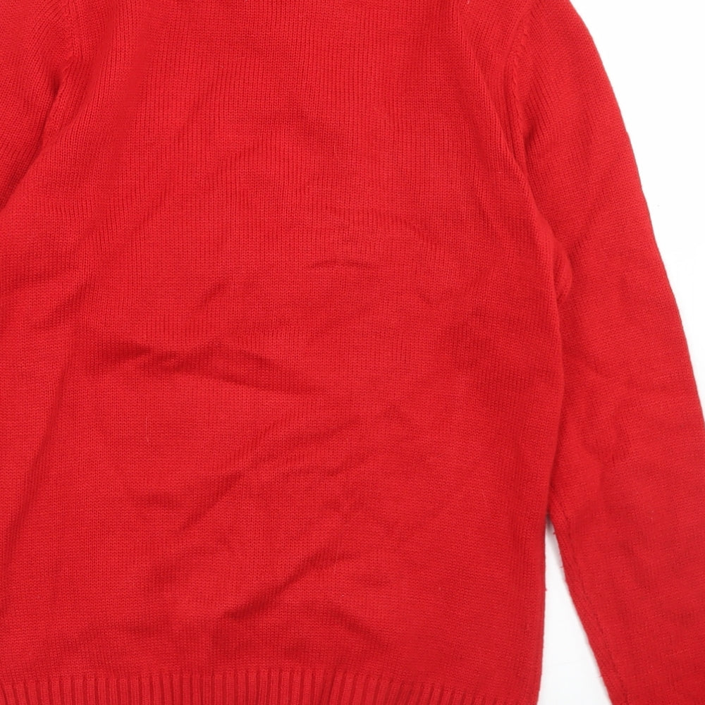 Cedar Wood State Mens Red Crew Neck Acrylic Pullover Jumper Size XS - Snowman Christmas
