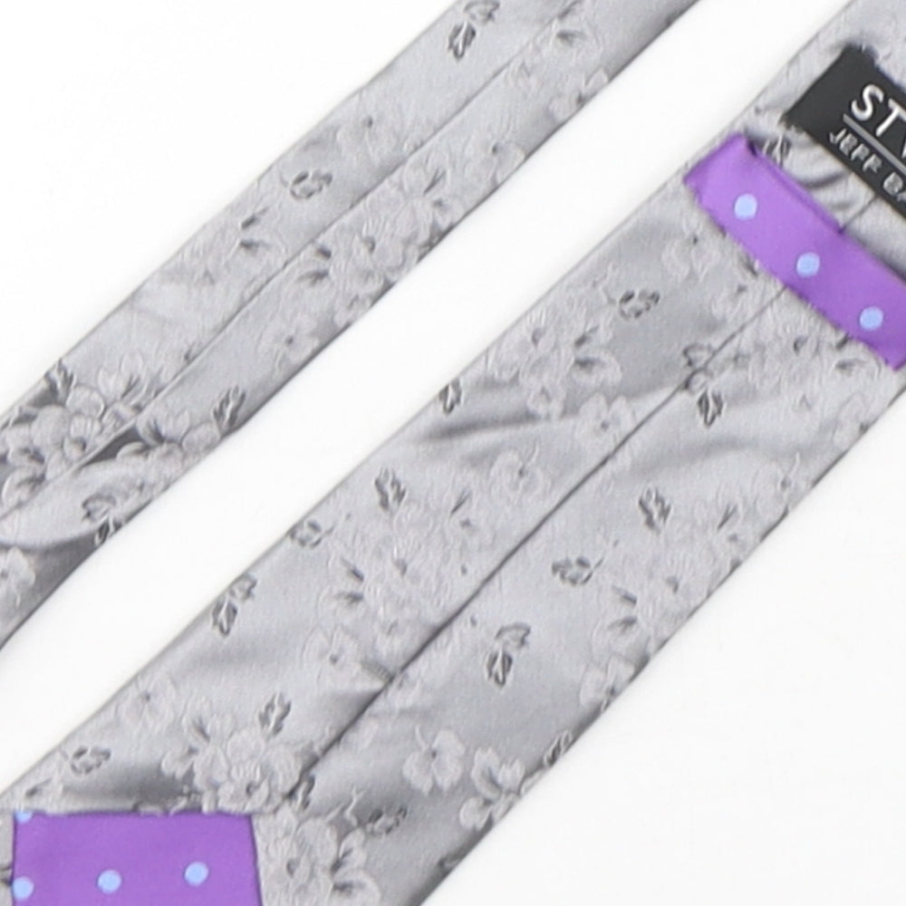 Jeff Banks Mens Silver Floral Silk Pointed Tie One Size