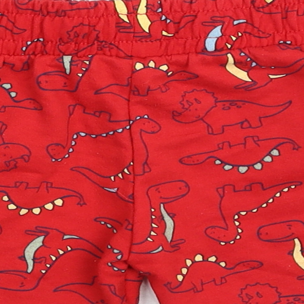 Dunnes Stores Boys Red Cotton Cropped Leggings Size 12-18 Months Drawstring - Dinosaur