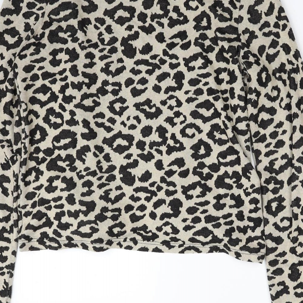 NEXT Womens Brown V-Neck Animal Print Cotton Cardigan Jumper Size 14