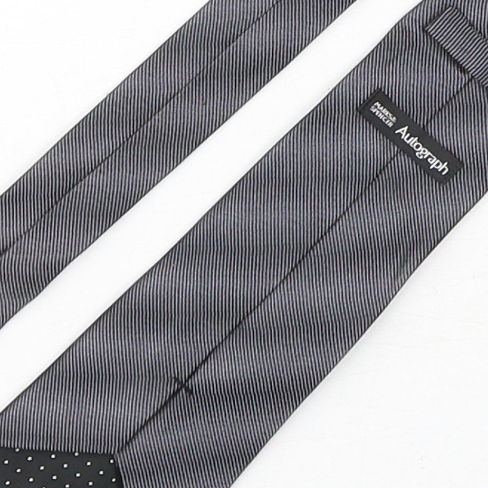 Autograph Mens Grey Striped Silk Pointed Tie One Size