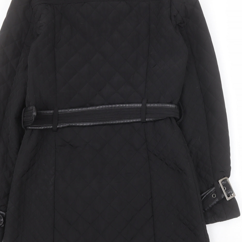 Matalan Womens Black Quilted Coat Size 10 Zip