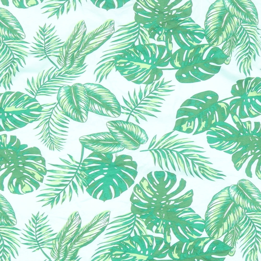 ASOS Womens Green 100% Cotton Cropped T-Shirt Size 6 Round Neck - Leaf print