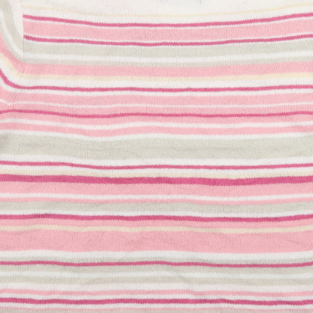 BM Womens Pink Round Neck Striped Acrylic Pullover Jumper Size M