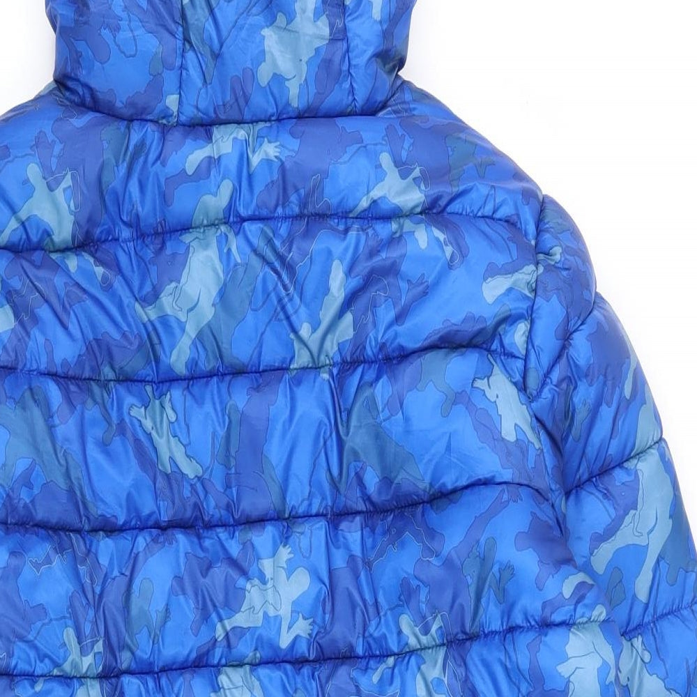 F&F Boys Blue Puffer Jacket Coat Size 13-14 Years Zip - Fortnite pattern