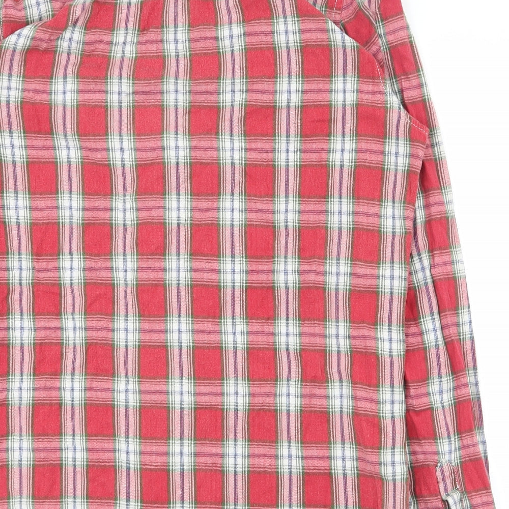 Topman Mens Red Plaid Polyester Button-Up Size L Collared Button