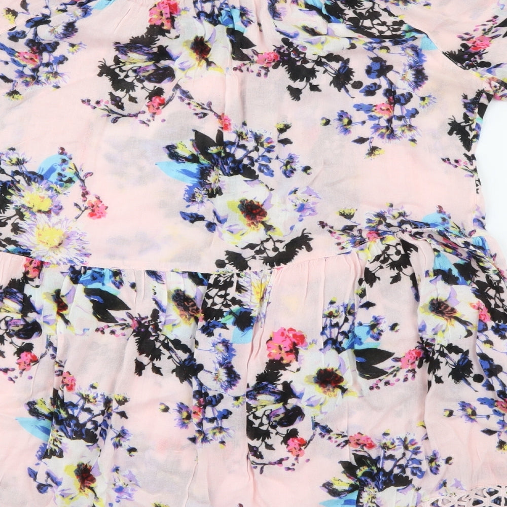River Island Womens Pink Floral Viscose Shift Size S Scoop Neck