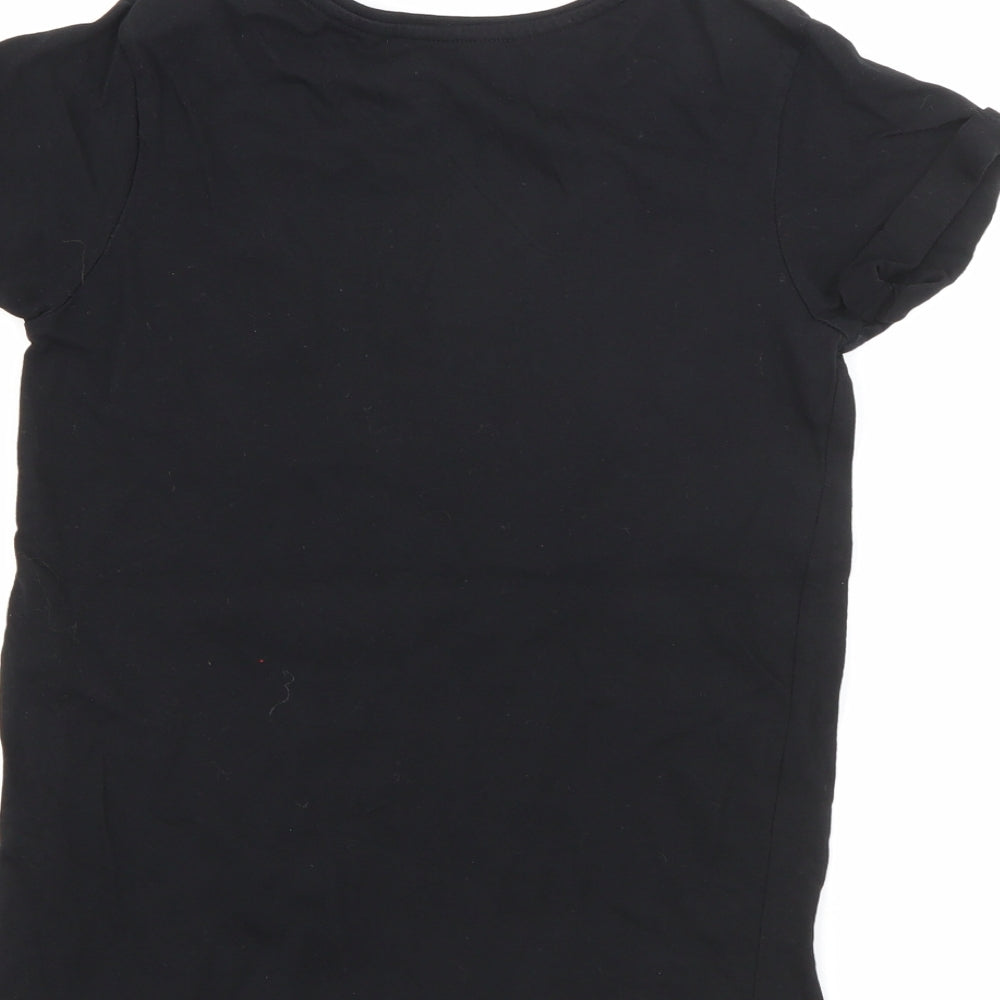 Primark Girls Black Cotton Basic T-Shirt Size 9-10 Years Crew Neck