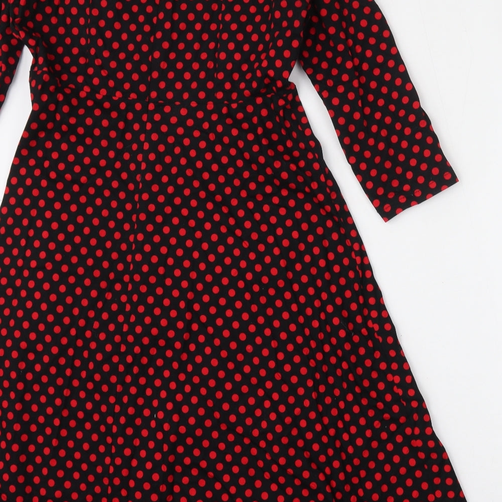 Zaful Womens Red Polka Dot Polyester Skater Dress Size 2XL Collared Zip