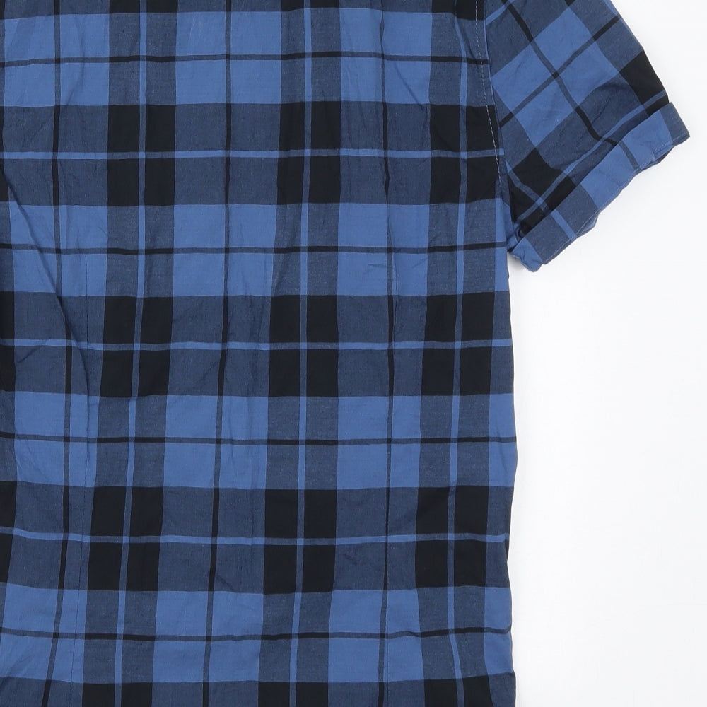 ASOS Mens Blue Check Cotton Button-Up Size S Collared Button