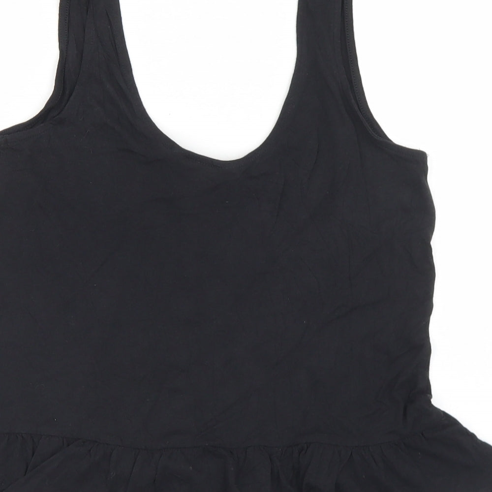 New Look Womens Black Cotton Cropped Tank Size 10 Round Neck - Peplum