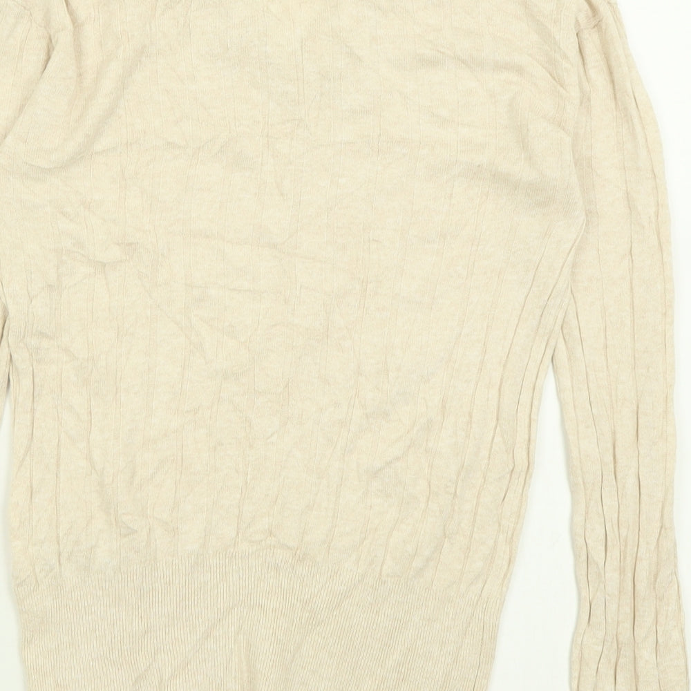 Marks and Spencer Womens Beige V-Neck Viscose Pullover Jumper Size S