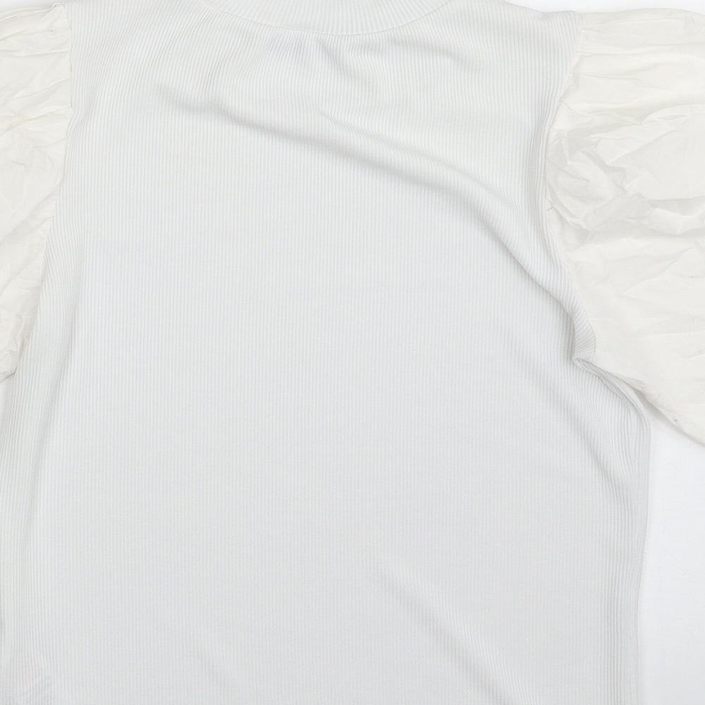 New Look Womens White Polyester Basic T-Shirt Size 12 High Neck