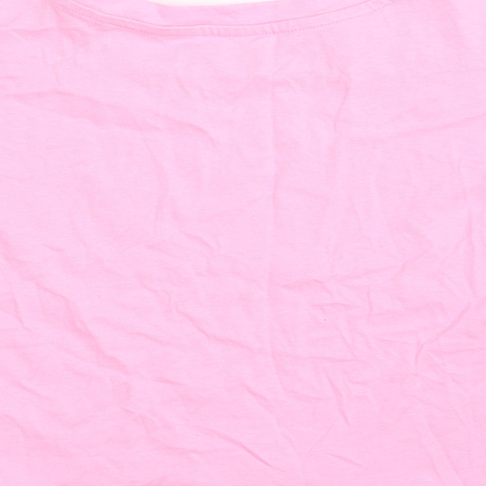 Dunnes Stores Womens Pink 100% Cotton Cropped T-Shirt Size S Crew Neck