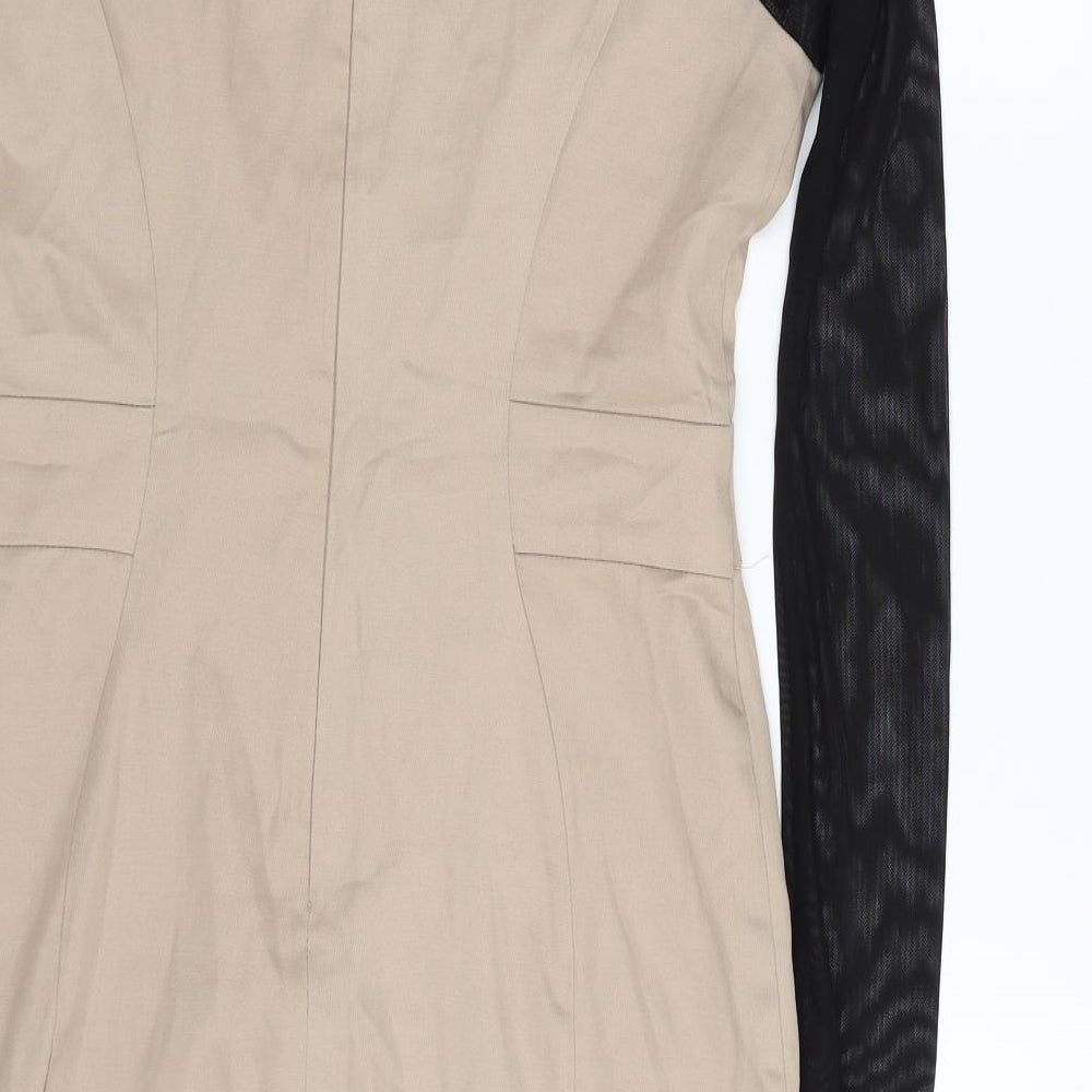 Julien Macdonald Womens Beige Floral Polyester Sheath Size 10 Scoop Neck Zip