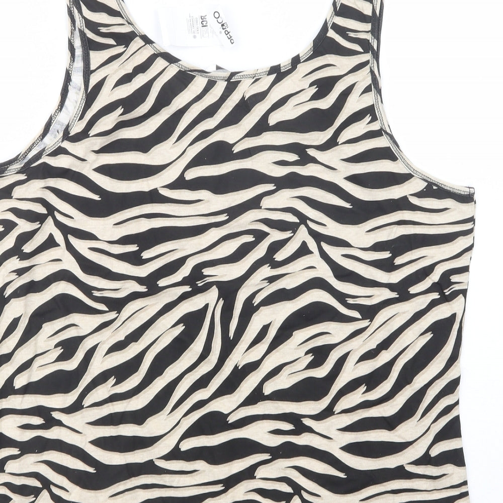 Pep & Co Womens Black Animal Print Cotton Basic Tank Size XL Scoop Neck