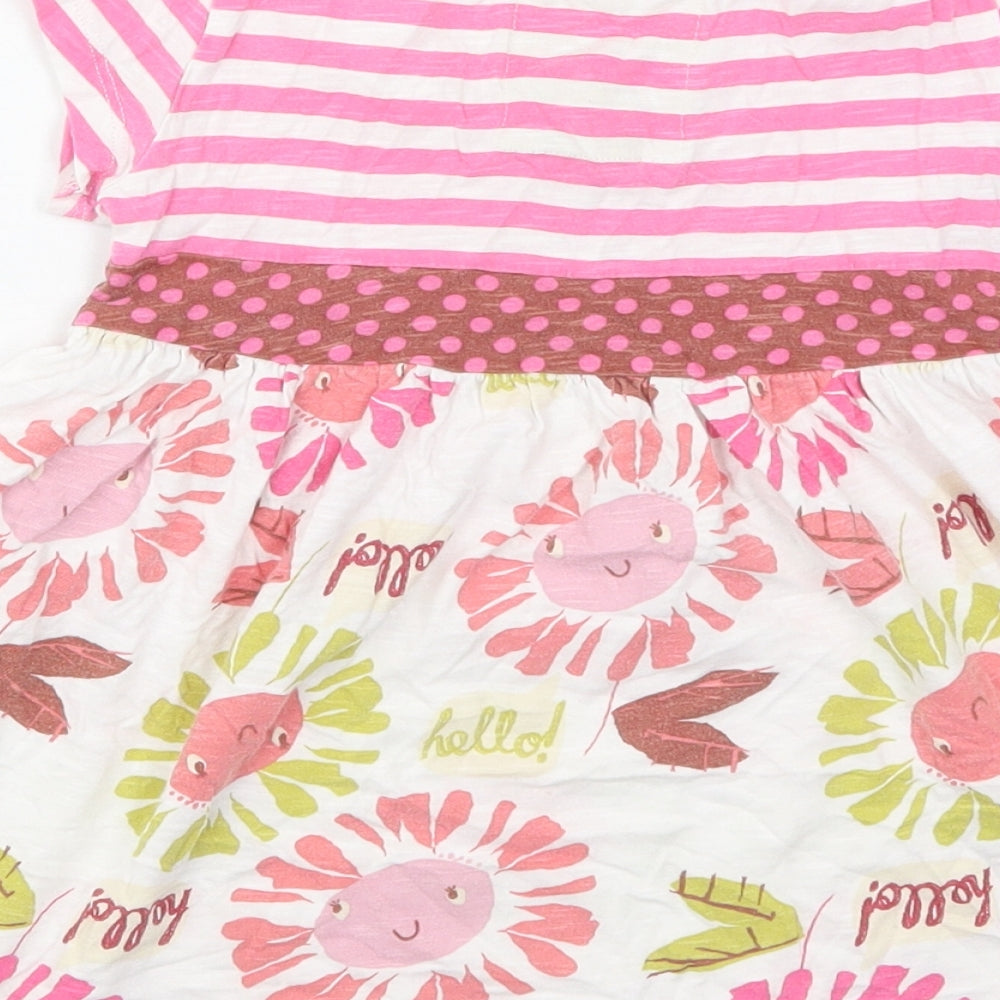 NEXT Girls Pink Striped Cotton Skater Dress Size 5 Years Crew Neck Pullover - Hello Flowers