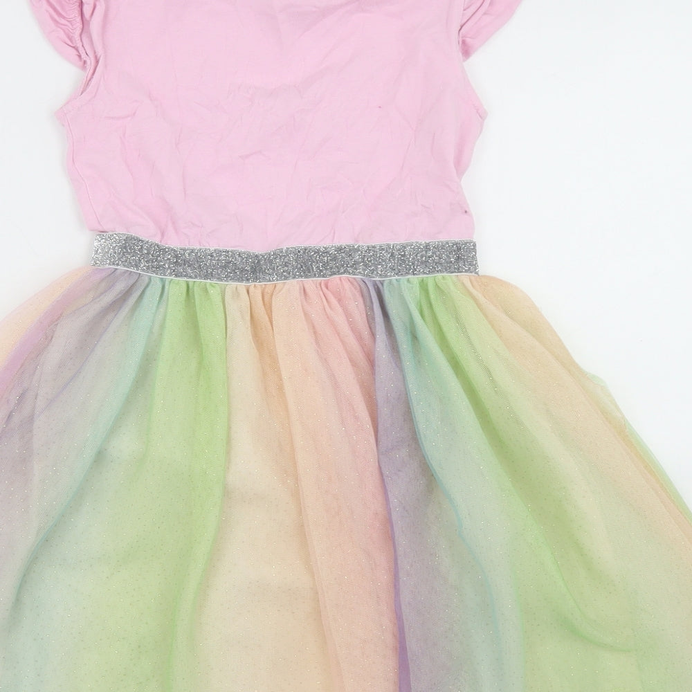 Primark Girls Multicoloured Cotton Skater Dress Size 7-8 Years Round Neck - Unicorn