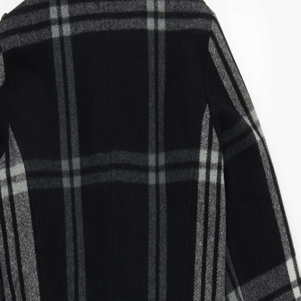 Firetrap Womens Black Plaid Overcoat Coat Size S Zip