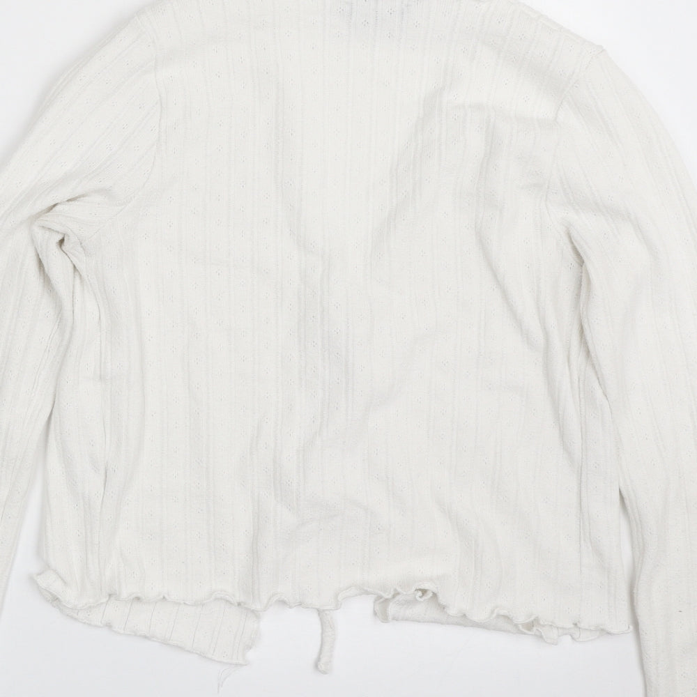 New Look Womens White V-Neck Polyester Cardigan Jumper Size 10 - Tie