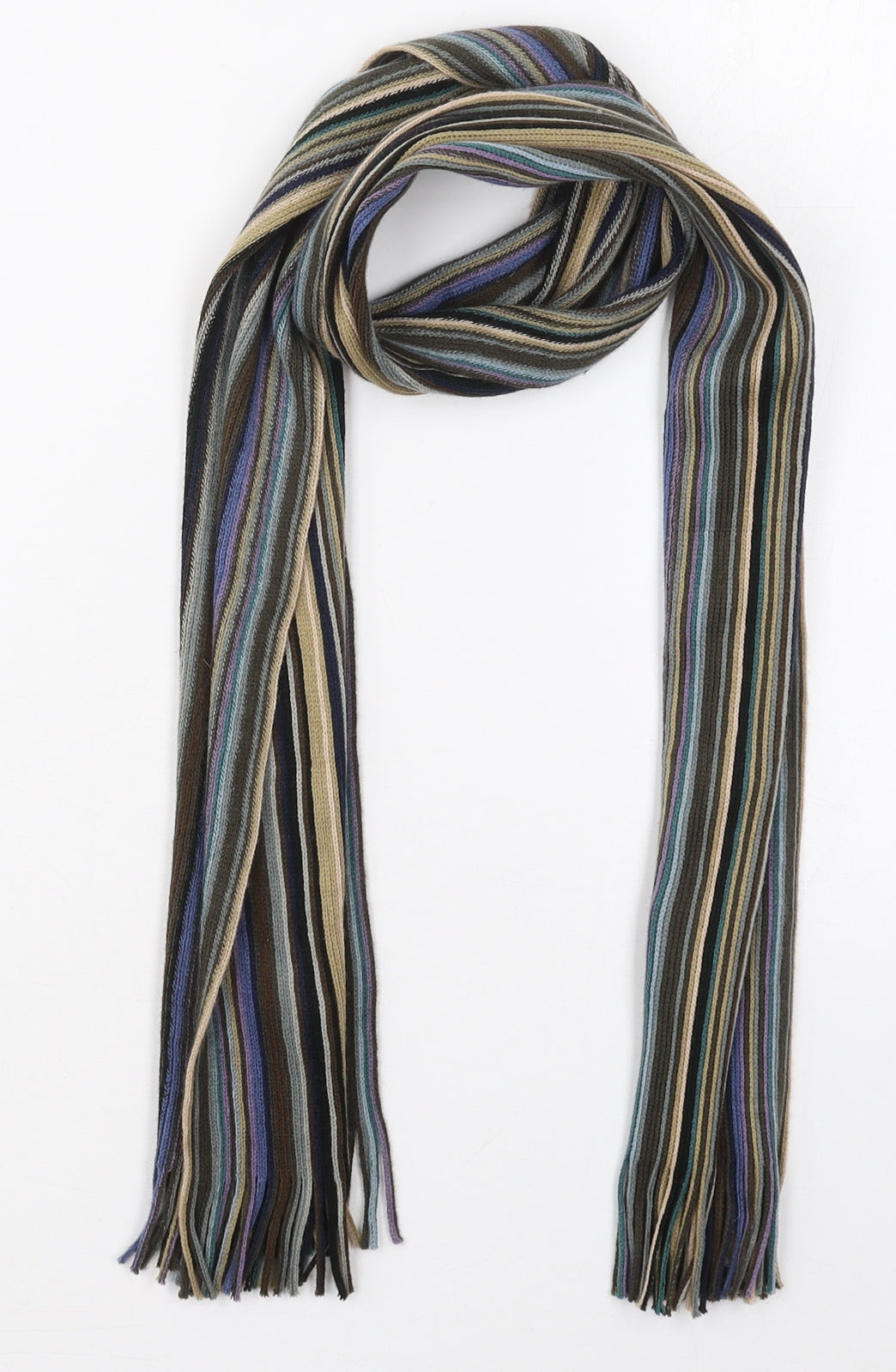 Marks and Spencer Mens Blue Striped Acrylic Rectangle Scarf Scarf One Size - Brown