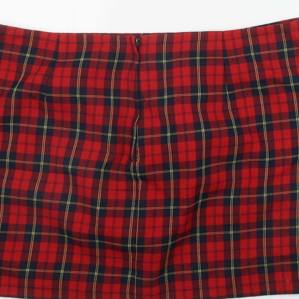 New Look Womens Red Plaid Polyester A-Line Skirt Size 16 Zip