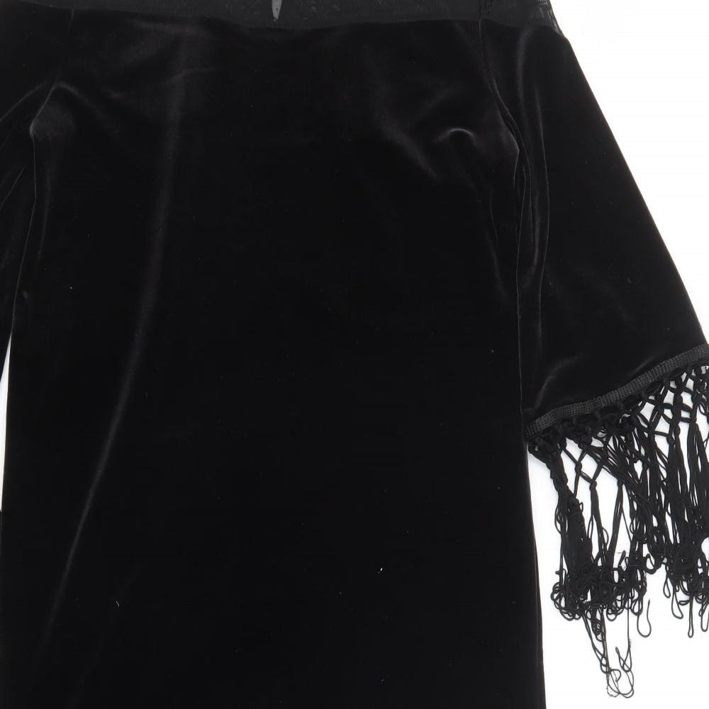 H&M Womens Black Polyester Shift Size 8 Mock Neck Button