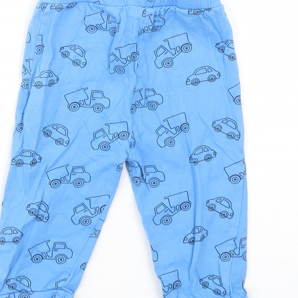 Peacocks Baby Blue Geometric Cotton Jogger Leggings Size 6-9 Months Drawstring - Car Print