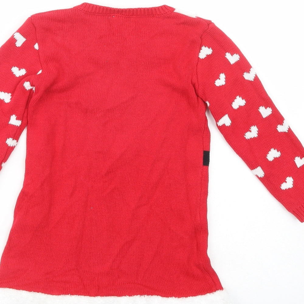George Girls Red Geometric Cotton Jumper Dress Size 3-4 Years Crew Neck Pullover - Christmas Dress