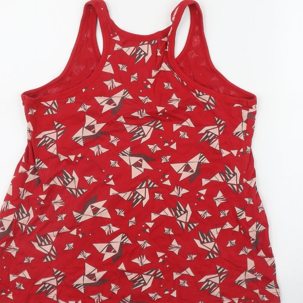 Zara Womens Red Geometric Cotton Basic Tank Size L Scoop Neck