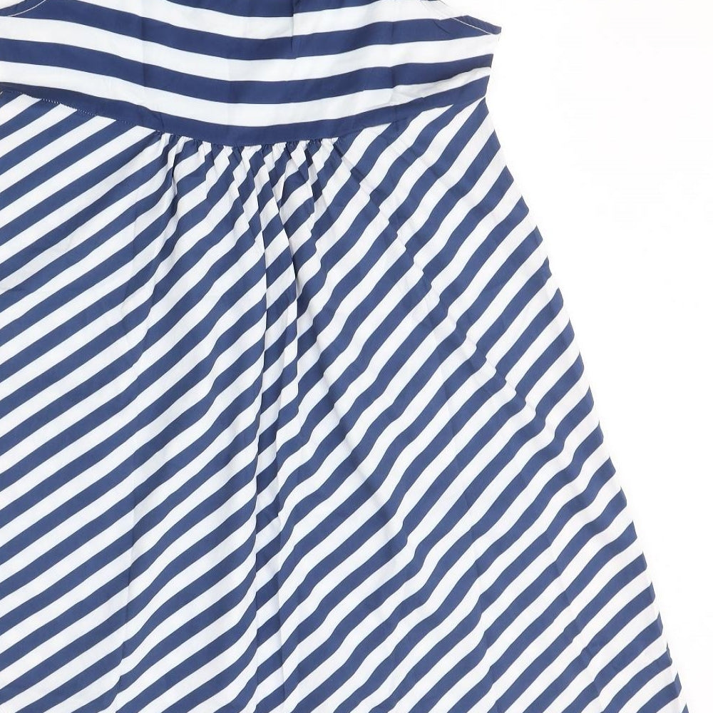 Preworn Womens Blue Striped Polyester Fit & Flare Size M Round Neck Pullover