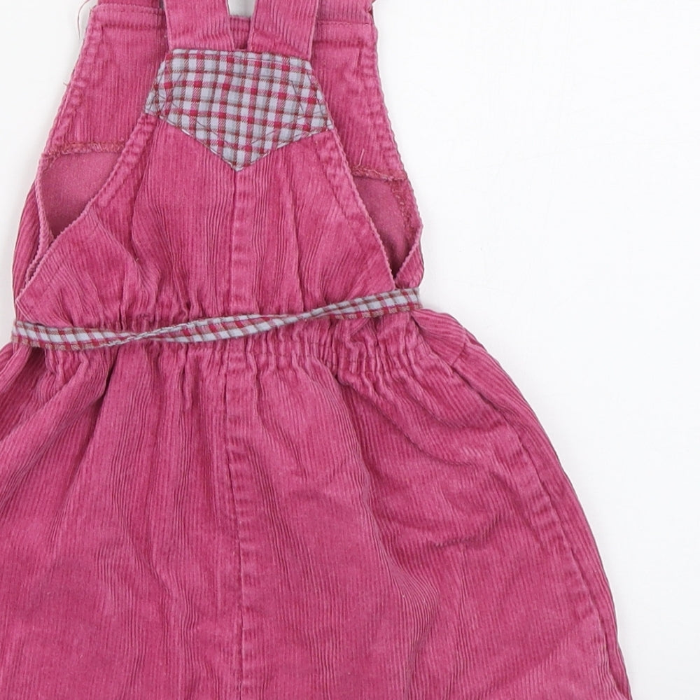 Debenhams Girls Pink 100% Cotton Pinafore/Dungaree Dress Size 18-24 Months Square Neck Button