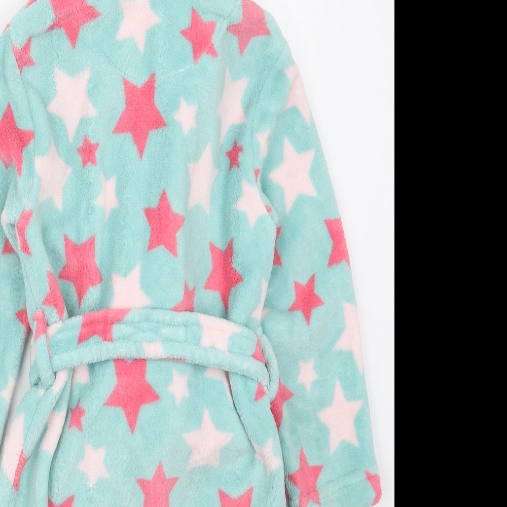 BHS Girls Blue Geometric Polyester Kimono Robe Size 4-5 Years Tie - Stars