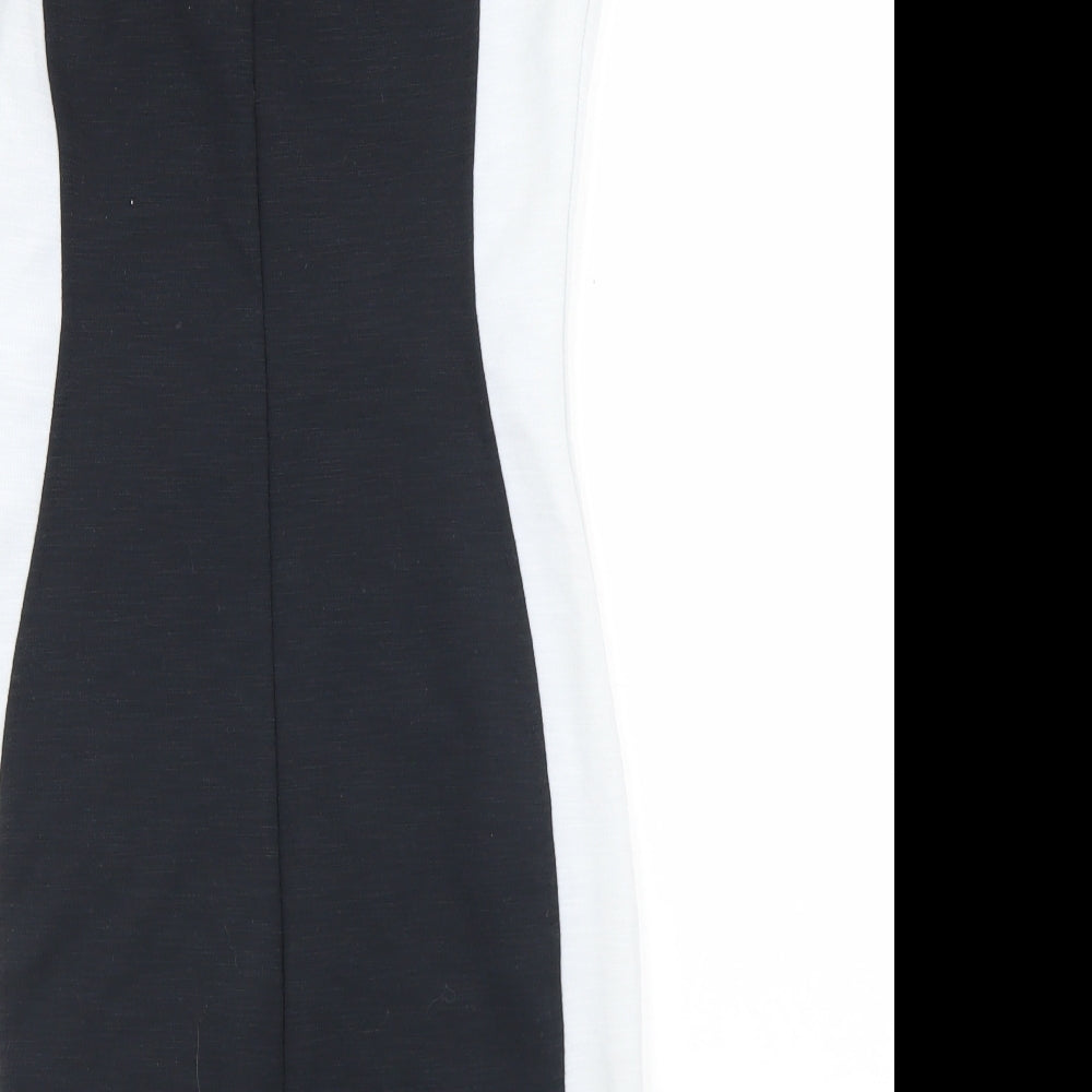 Pull&Bear Womens Black Colourblock Polyester Bodycon Size L Round Neck Zip