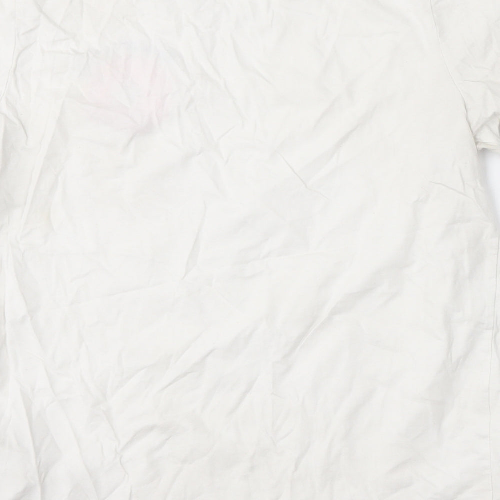 H&M Womens White Cotton Basic T-Shirt Size S Round Neck - Donut Worry