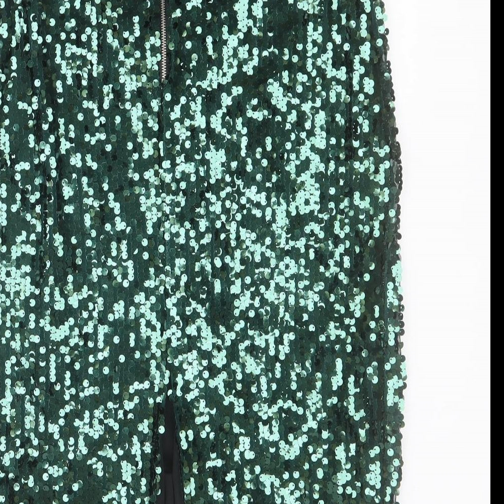 F&F Womens Green Polyester Straight & Pencil Skirt Size 14 Zip