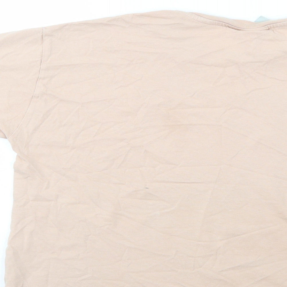 Primark Womens Beige Cotton Basic T-Shirt Size 12 Crew Neck - Mickey and Minnie Mouse