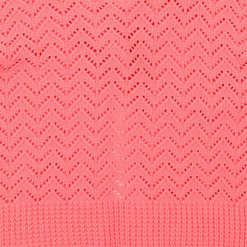 Elegant Womens Pink Crew Neck Acrylic Cardigan Jumper Size L