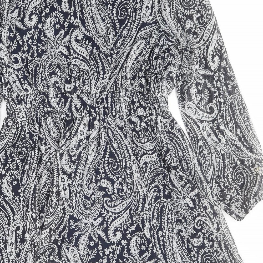 Matalan Womens Blue Paisley Polyester A-Line Size 16 Round Neck Button