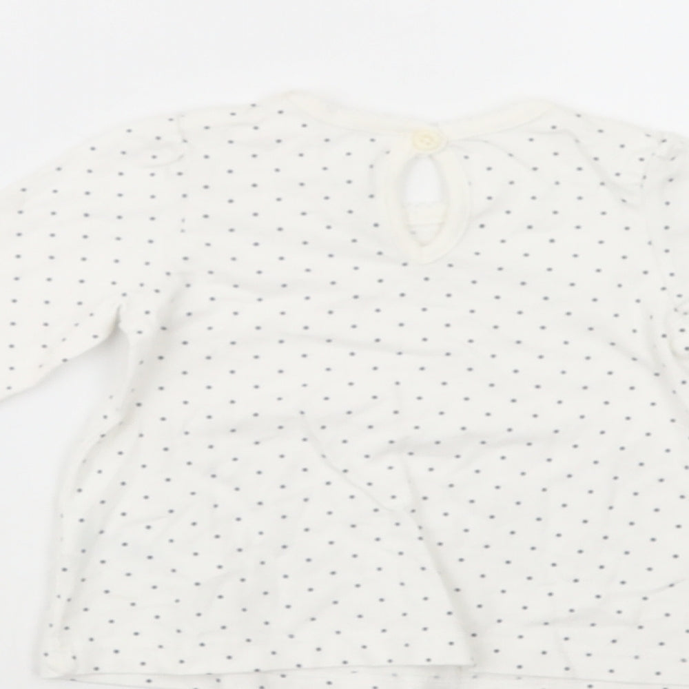 George Baby White Polka Dot Cotton Basic T-Shirt Size 3-6 Months Crew Neck Button