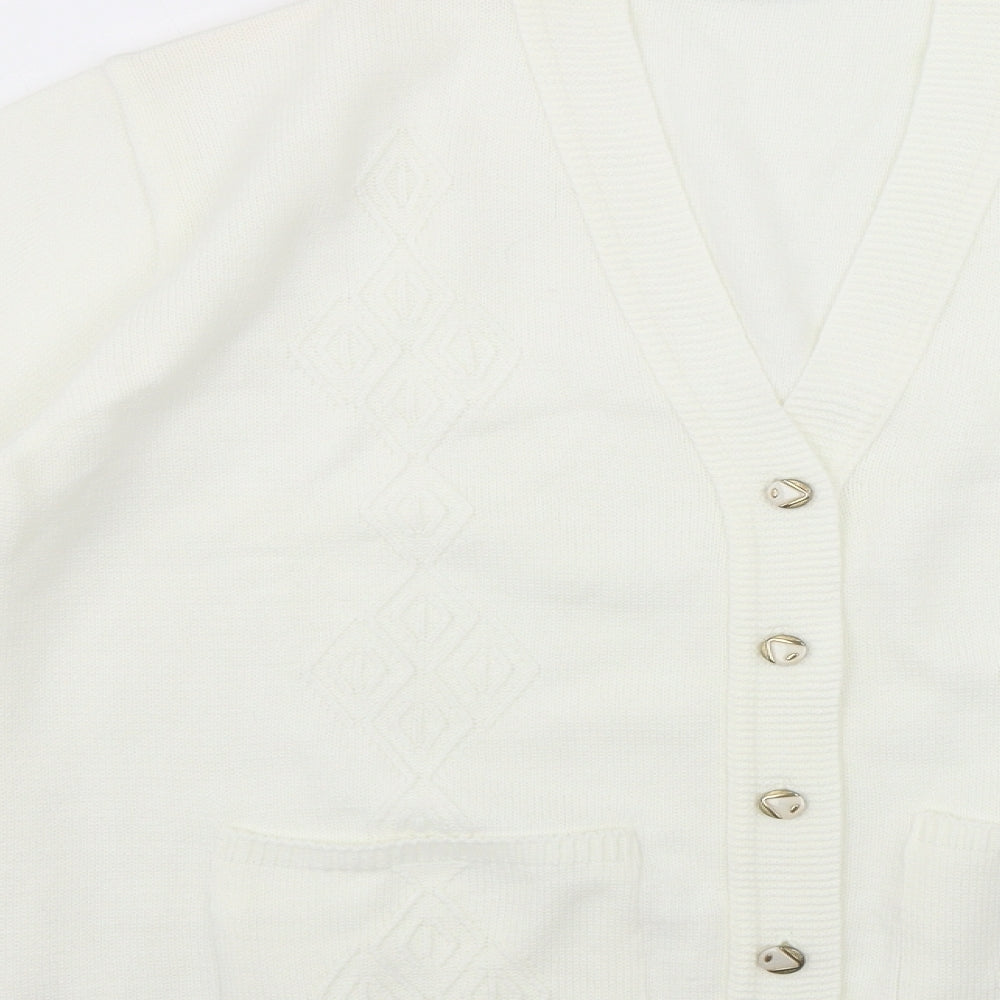 Duvir Womens White V-Neck Acrylic Cardigan Jumper Size M
