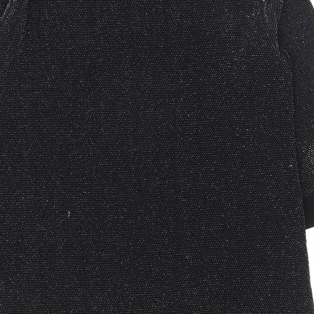 Quiz Womens Black Nylon Basic T-Shirt Size 10 Round Neck