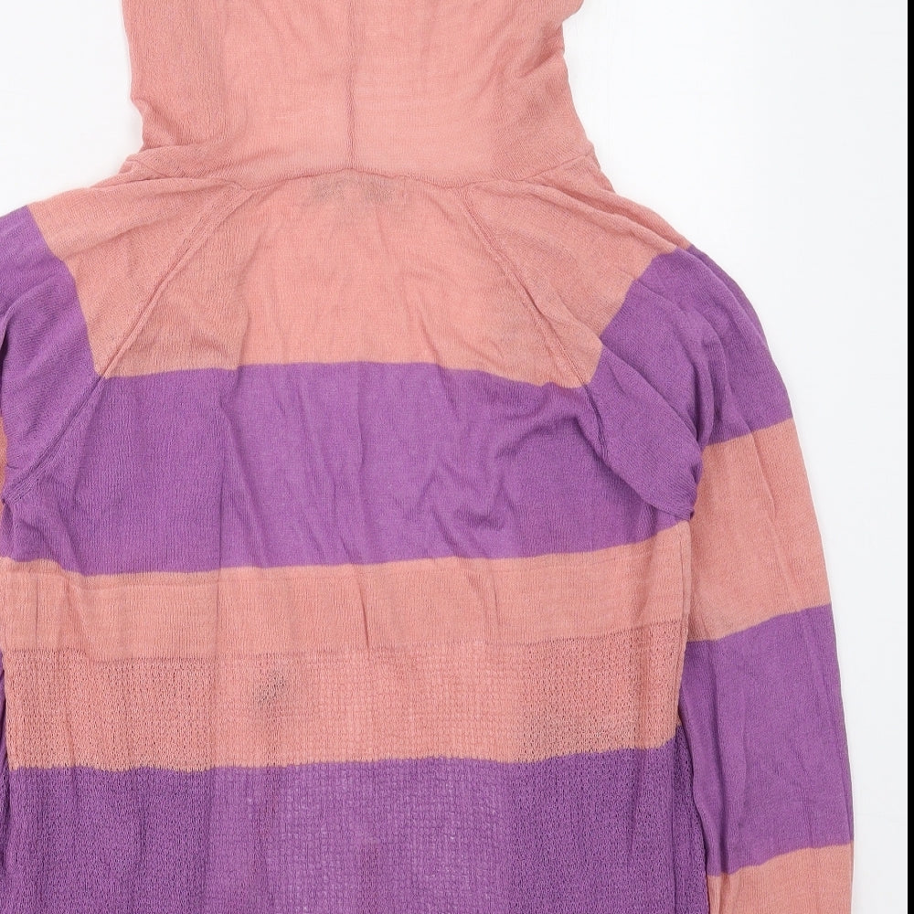 NEXT Womens Pink High Neck Striped Viscose Cardigan Jumper Size 8 - Purple
