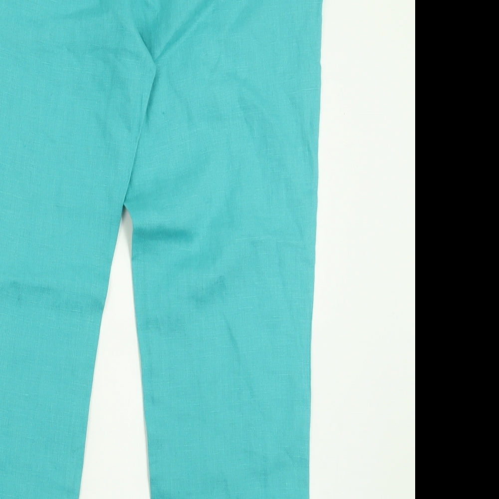 EAST Womens Blue Linen Trousers Size 10 L24 in Regular Zip