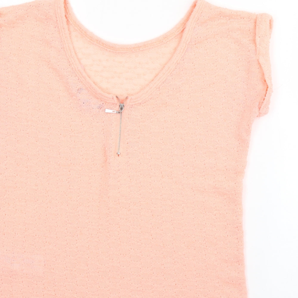 New Look Womens Pink Polyester Basic T-Shirt Size 8 Round Neck