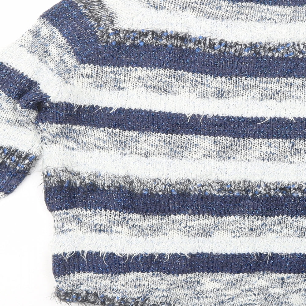 Marks and Spencer Womens Blue Scoop Neck Striped Acrylic Pullover Jumper Size 10
